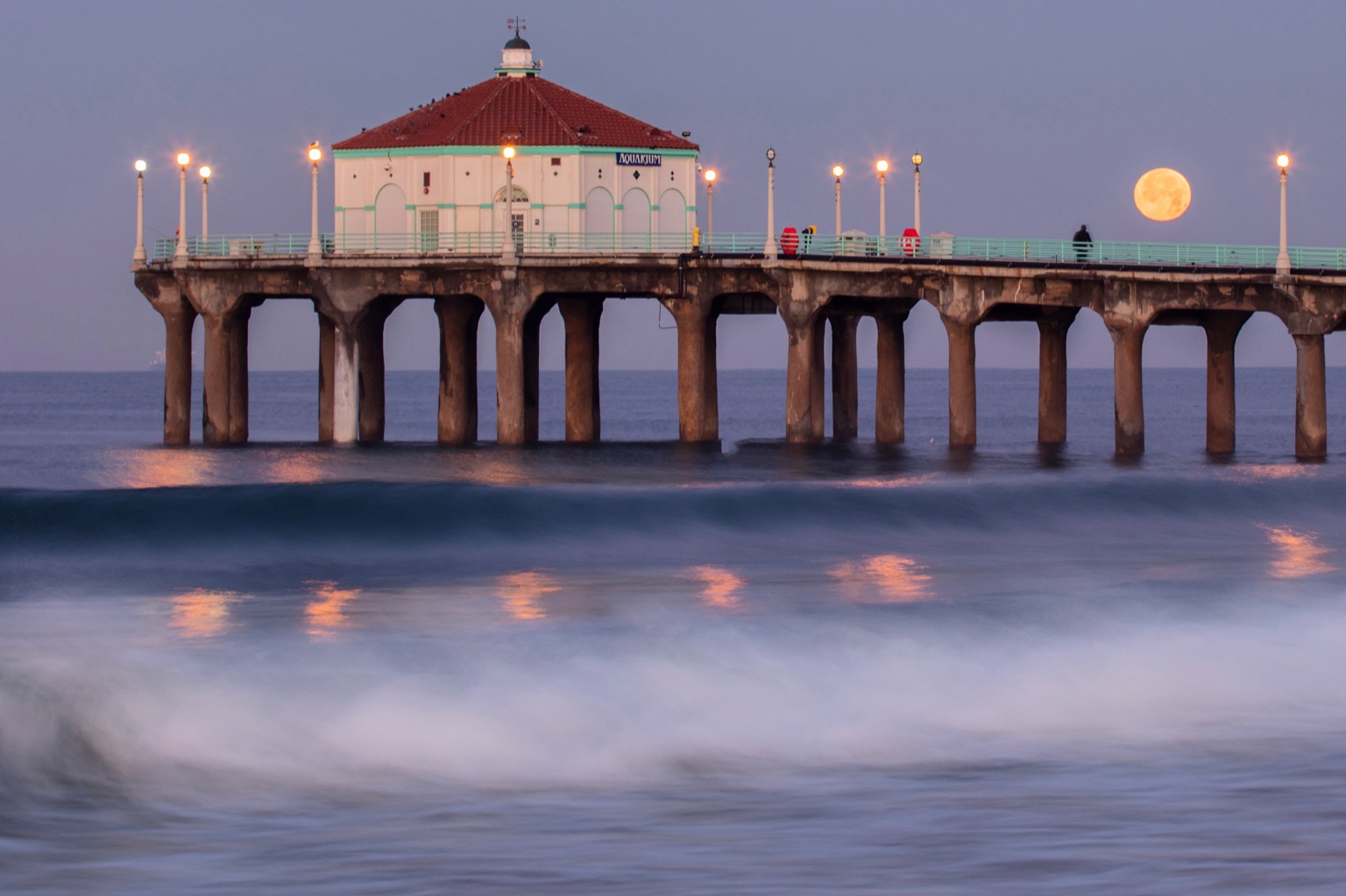 Manhattan Beach Moonset — photograph by Paul Towers